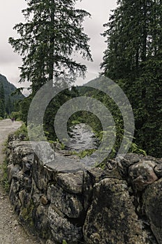 Stone Wall and Stream Along a Mountain Path