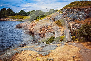 Stone Wall of Suomenlinna Sveaborg Fortress in Helsinki, Finland