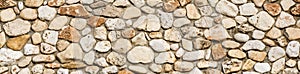 Stone wall texture background, panorama of masonry