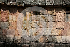 Stone wall texture at Phanom Rung ancient temple in Buriram Thai