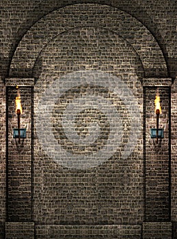 Stone wall with torches