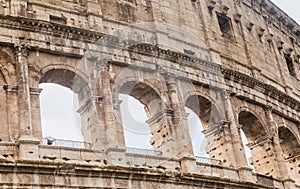 The stone walls of the Colosseum. Rome