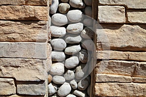 The stone walls are decorated with cobblestones