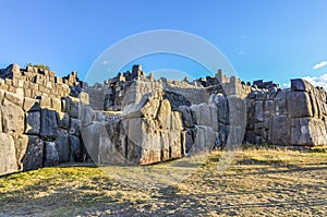 Stone walls of the fortress Saqsaywaman in Cusco, Peru photo