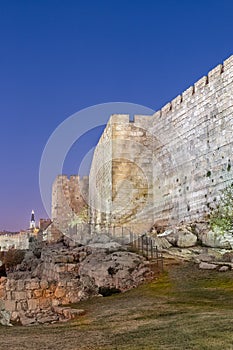 The Stone Walls of the Old City of Jerusalem at Night