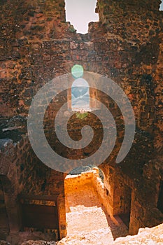 Stone walls of Queribus Cathar castle