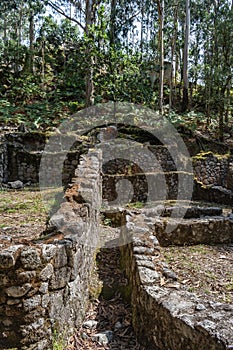 Stone walls of ruins of ancient Roman settlement in Castro of SÃ£o LourenÃ§o, Vila ChÃ£ - Esposende PORTUGAL photo