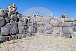 Stone Walls at Saksaywaman, Saqsaywaman, Sasawaman, Saksawaman, Sacsahuayman, Sasaywaman or Saksaq Waman citadel fortress in Cusco photo