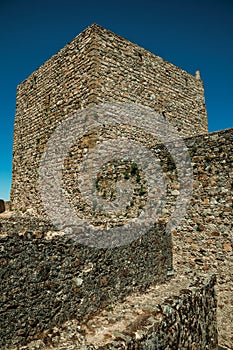 Stone walls and square tower at the Marvao Castle