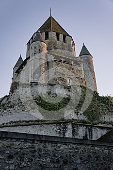 Stone walls and towers of a medieval castle