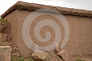 Stone walls uncovered by archaeologists at the Puma Punku, a UNESCO world heritage site. Tiwanaku, Bolivia