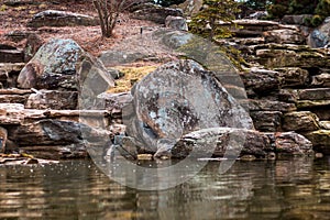 Stone waterfall feature in the statue garden