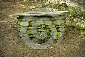 Stone well in Belding Preserve, Vernon, Connecticut, side view.