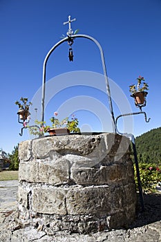 A stone well in the garden