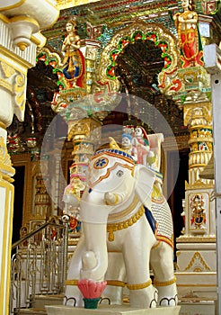 Stone white elephant statue in a temple