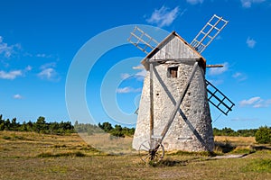 Stone windmill in Gotland, Sweden photo