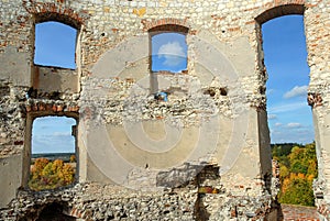 A stone window overlooking the blue sky, Castle Janowiec, Poland