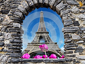 Stone windows with tour eiffel