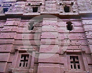 Stone windows wall Lalibela UNESCO