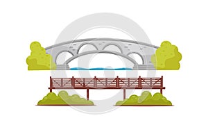 Stone and Wooden Bridge as Structure for Spanning Physical Obstacle Vector Set