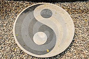 Stone of Yin-Yang symbol in Rongkhun Temple Chiangrai, Thailand photo