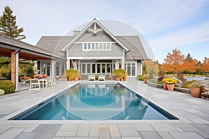stonebordered pool by shingle style residence photo