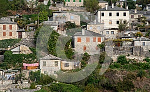 Stoned houses in ta traditional village of Vitsa in central Zagori, Epirus region, Greece