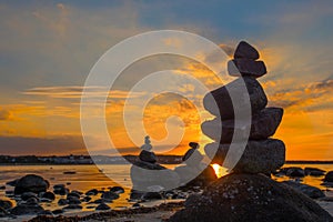 Stonefigures at the baltic sea during sunset