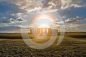 Stonehenge against the sun, Wiltshire, England