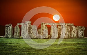 Stonehenge an ancient prehistoric stone monument at sunset in Wi