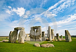 Stonehenge with blue sky.