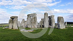 Stonehenge prehistoric monument, blue sky and clouds - Wiltshire, Salisbury, England