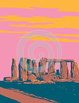 Stonehenge on Salisbury Plain in Wiltshire England WPA Art Deco Poster