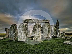 Stonehenge stone circle, Wiltshire at Sunset