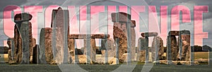 Stonehenge text over picture of Stonehenge, England