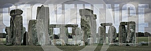 Stonehenge text over picture of Stonehenge, England