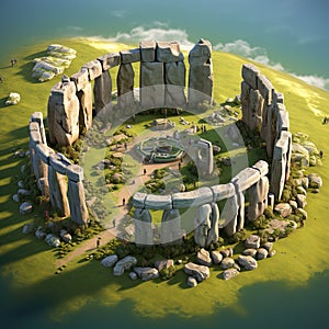 Stonehenge UK 3D isometric view of Stonehenge capturing the ancient mysteries and unique AI GENER