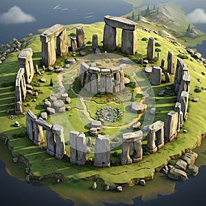 Stonehenge UK 3D isometric view of Stonehenge capturing the ancient mysteries and unique AI GENER