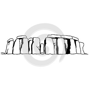 Stonehenge vector illustration sketch doodle hand drawn with black lines isolated on white background. Travel and tourism concept photo