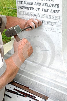 Stonemason Engraving Marble Gravestone