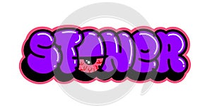 Stoner Graffiti with Red Stoned Eye Medical Cannabis Dispensary T-shirt Design in Cartoon Style Isolated Illustration.