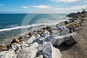 Stones along the rugged coast pacific ocean