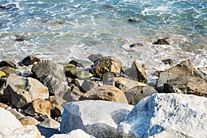Stones along the rugged coast pacific ocean