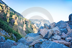 Stones with autumn mountain panorama, Puchberg am Schneeberg, Au