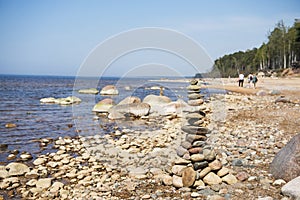 Stones balance on the beach. Place on Latvian coasts called Veczemju klintis