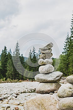 Stones balance, inspiring stability concept on rocks in mountain