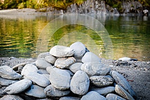 Stones balance and wellness retro spa concept, peaceful and unique inspiration, zen-like and well being tranquil composition