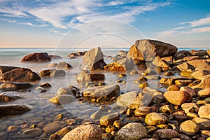 Stones on the Baltic Sea coast on the island Ruegen, Germany