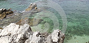 Stones beach, Corfu island, Ionian Sea