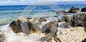 Stones beach, Corfu island, Ionian Sea